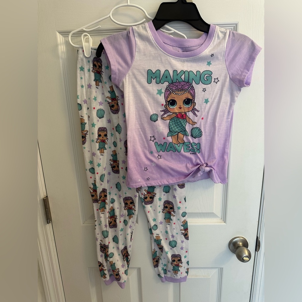 L.O.L Girls 2 Piece Pajamas PJS Size 8/10 Pants Short Sleeve Shirt Sleepwear lol